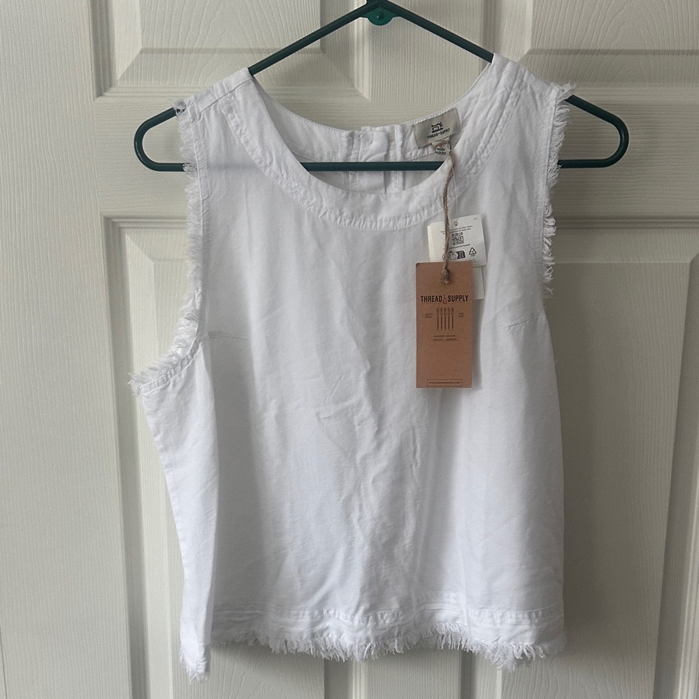 Thread & Supply Frayed Hem White Top